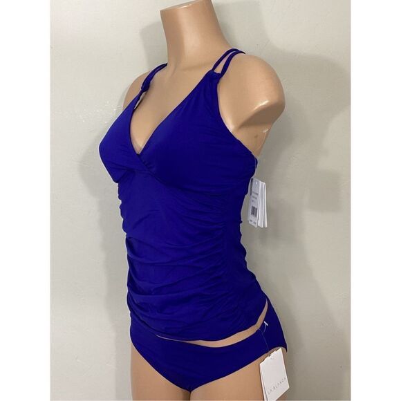 New. La Blanca Blue ruched V-neck underwire tankini set. Mixed sizes. 8-top/6-bo - Picture 5 of 10